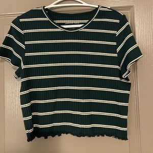 Green & White Striped Cropped Tee